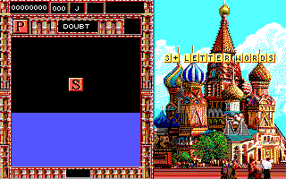 Wordtris (DOS) screenshot: Start game from Level J (EGA/Tandy)