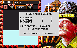 Wordtris (DOS) screenshot: Start game with Tournament mode from Level I (VGA)