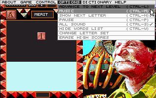 Wordtris (DOS) screenshot: Option menu on Tournament mode from Level I (VGA)