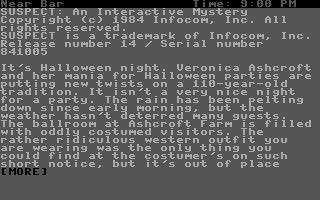 Suspect (Commodore 16, Plus/4) screenshot: Game start