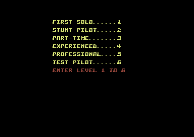 Flight Path 737 (Commodore 64) screenshot: Level selection