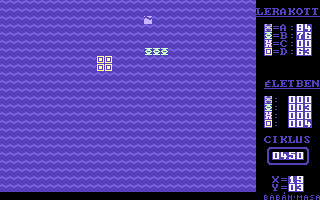Hidra (Commodore 16, Plus/4) screenshot: After several cycles, all that is left are some stable colonies