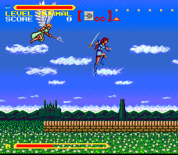 Super Valis IV (SNES) screenshot: Nice scenery, but thos flying creatures are annoying