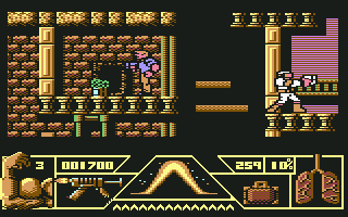 Total Recall (Commodore 64) screenshot: Spinach makes Quaid stronger like Popeye