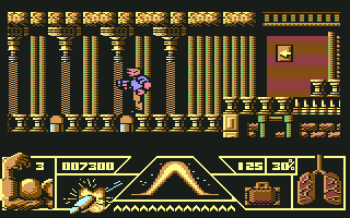Total Recall (Commodore 64) screenshot: Avoid the laser beams
