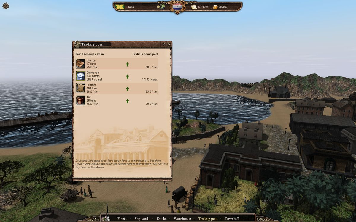 East India Company (Windows) screenshot: All of these goods will provide a good profit, but this can change over time.