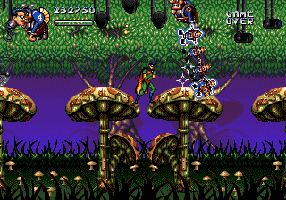 The Adventures of Batman & Robin (Genesis) screenshot: The mushroom area can easily frustrate an unsuspecting player