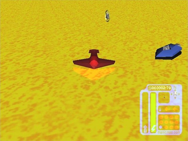 3D DesertRun (Windows) screenshot: One of the stars you must collect is ahead as well as a blue enemy hovercraft.