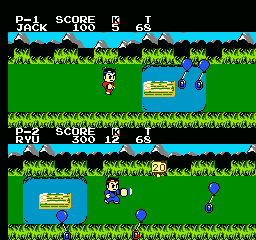 Little Ninja Brothers (NES) screenshot: Shoot the balloons in the shooting event.