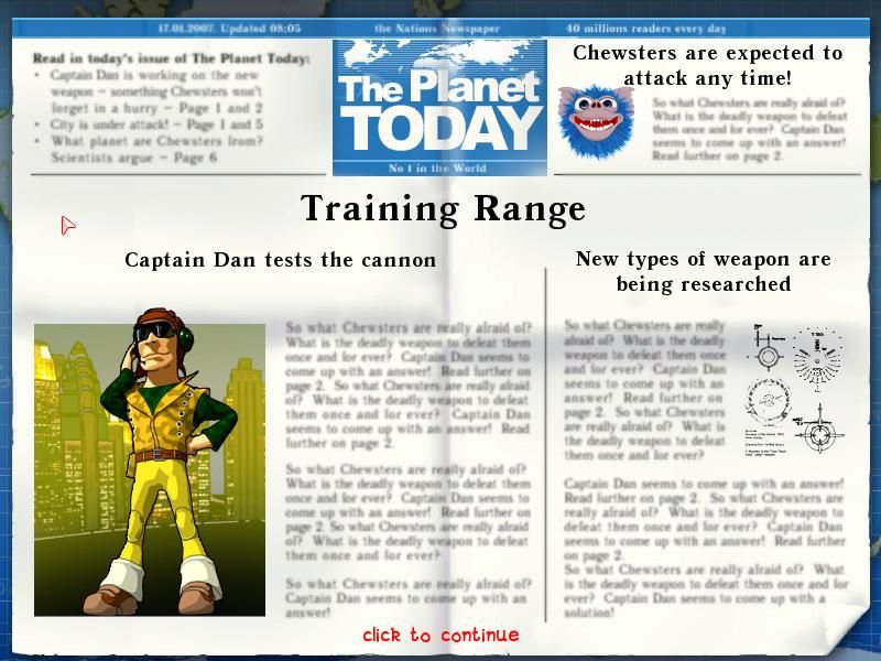 Chewsters (Windows) screenshot: This is what you see before every level, although the headlines change. It seems USA Today got a promotion.
