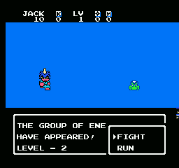 Little Ninja Brothers (NES) screenshot: Enemies appear. Choose to either fight or run.