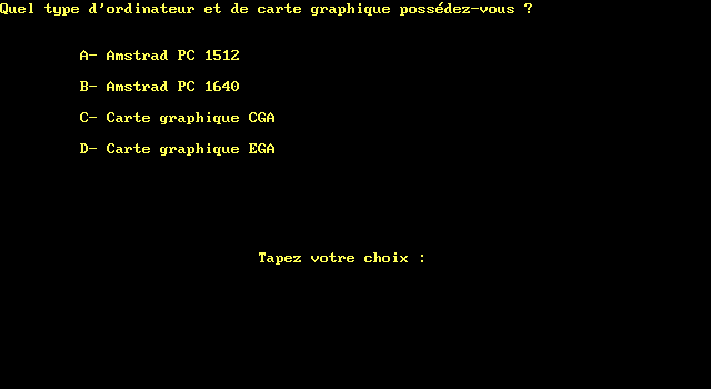 Le Labyrinthe d'Orthophus (DOS) screenshot: Choosing a graphics mode