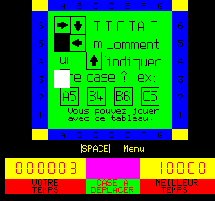 Tic Tac (Oric) screenshot: First drawing was mixed (in French)