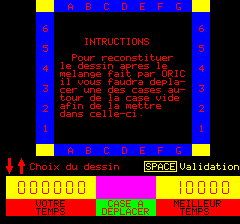 Tic Tac (Oric) screenshot: Instructions (in French)