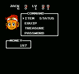 Little Ninja Brothers (NES) screenshot: Your character's submenu