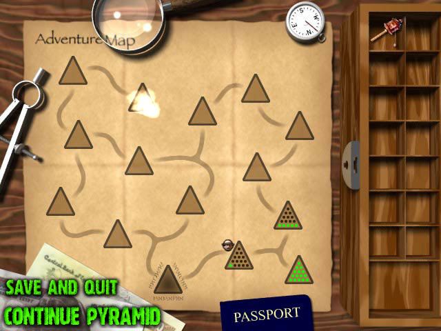 Mummy Maze Deluxe (Windows) screenshot: The world map with the fifteen pyramids.