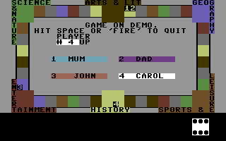 Trivia U.K. (Commodore 64) screenshot: Thrown a six