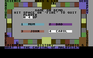 Trivia U.K. (Commodore 64) screenshot: Capital of Malaysia?