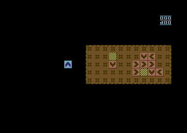 Zyx (Commodore 64) screenshot: A new blue arrows move onto the board