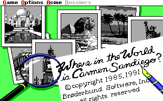 Where in the World is Carmen Sandiego? (Enhanced) (DOS) screenshot: Title screen. (EGA/TANDY)