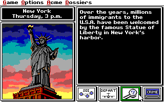 Where in the World is Carmen Sandiego? (Enhanced) (DOS) screenshot: New York City. (EGA/TANDY)