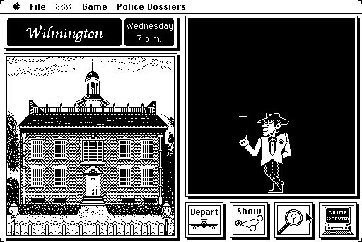 Where in the U.S.A. Is Carmen Sandiego? (Macintosh) screenshot: A V. I. L. E. henchman!
