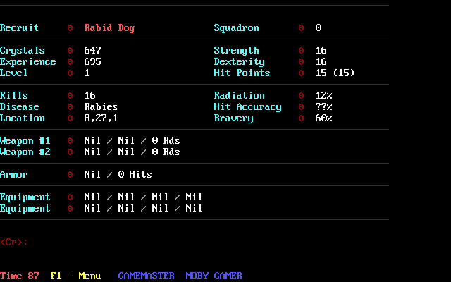 Operation: Overkill II (DOS) screenshot: Enemy stats screen