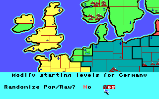Storm Across Europe (DOS) screenshot: Modify starting levels. (EGA)