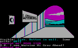 The Hulk (DOS) screenshot: Let's read this sign. What the heck is "Hi Grav?"
