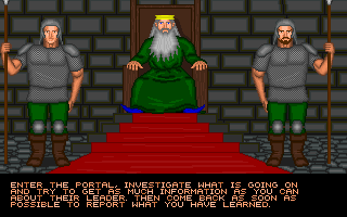 City Beneath the Surface (DOS) screenshot: Intro: the king orders to investigate the world behind the portal.