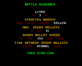 Battle Squadron (Amiga) screenshot: Options screen