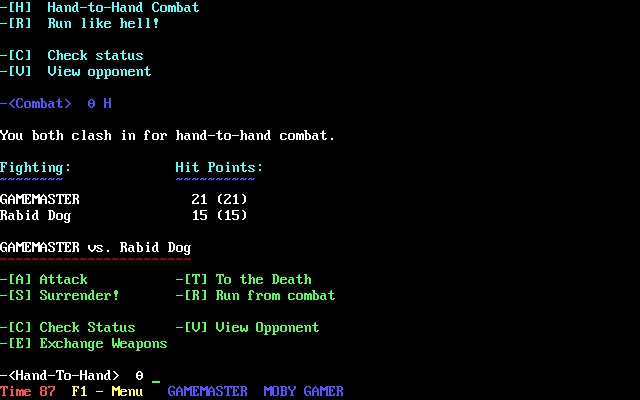 Operation: Overkill II (DOS) screenshot: Combat options
