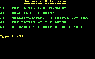 Crusade in Europe (PC Booter) screenshot: Scenario selection (CGA)