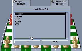 The Chessmaster 3000 (DOS) screenshot: Select a chess set to load.