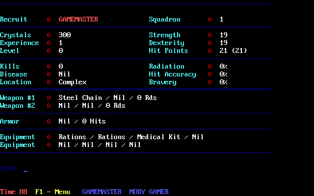 Operation: Overkill II (DOS) screenshot: Character stats screen