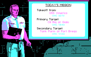 F-15 Strike Eagle II (DOS) screenshot: Today's mission (CGA)