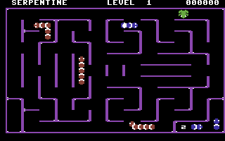 Serpentine (Commodore 64) screenshot: Catch that frog to grow your snake