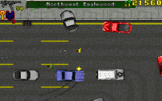 Grand Theft Auto (DOS) screenshot: Gameplay in lo-res mode is less colorful