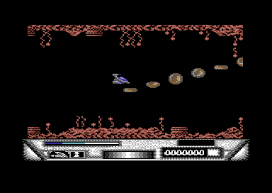 DNA Warrior (Commodore 64) screenshot: Blast and destroy the enemy.