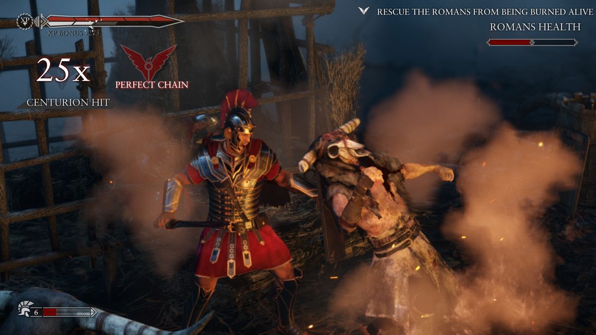 Ryse: Son of Rome (Xbox One) screenshot: Taking out the enemies carrying torches is of utmost priority if you want to save your troops from being burned alive
