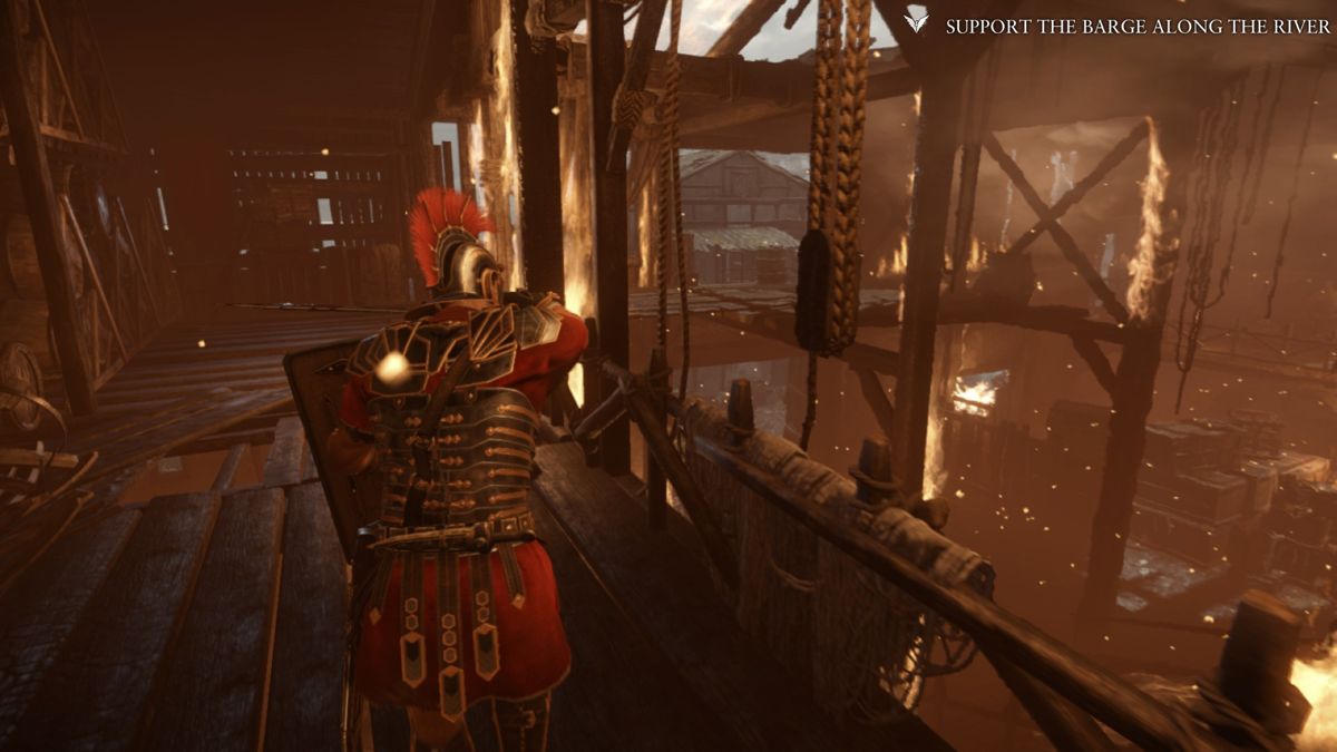 Ryse: Son of Rome (Xbox One) screenshot: Passing through a burning building