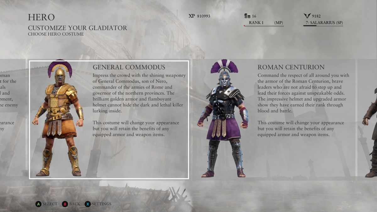 Ryse: Son of Rome - Colosseum Pack (Xbox One) screenshot: Two new character skins include General Commodus and Roman Centurion