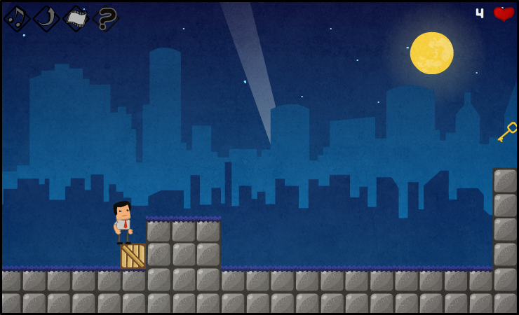 The Suspense (Browser) screenshot: The character has dragged a crate into the future to get on top of this platform.