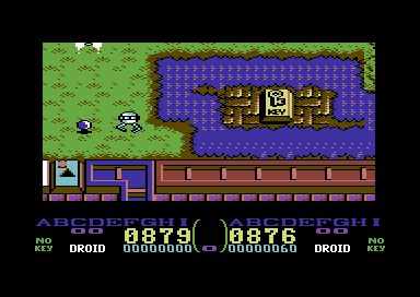 Centurions: Power X Treme (Commodore 64) screenshot: Looks like I'd better find a sea pad to cross the water to get that key.