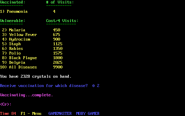 Operation: Overkill II (DOS) screenshot: Vaccinations will save you money in the long run.