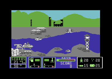 Gunboat (Commodore 64) screenshot: Start at a re-fuelling depot.