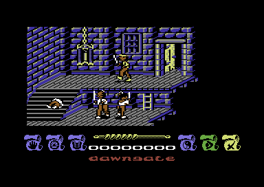 Bushido: The Way of the Warrior (Commodore 64) screenshot: Are you brave enough to go down the stairs or coward enough to run through the door.
