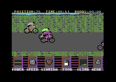 Kellogg's Tour (Commodore 64) screenshot: The hill is getting steeper.