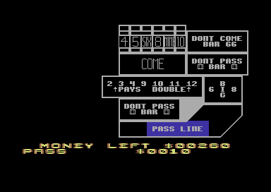 Las Vegas Casino (Commodore 64) screenshot: Playing Craps.
