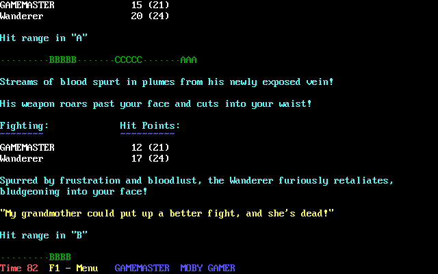 Operation: Overkill II (DOS) screenshot: Rude enemies insult you during combat.